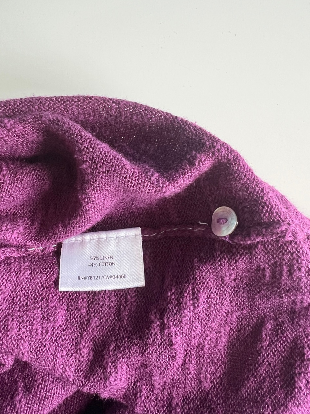 Eileen Fisher Linen & Cotton Purple Crop 3/4 Sleeve Classic Buttoned Cardigan - Picture 5 of 6